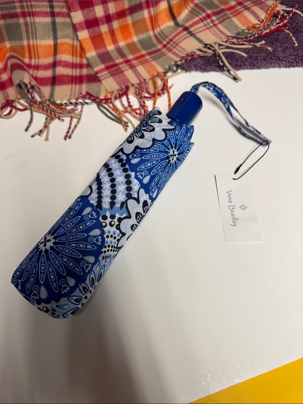 Vera Bradley Navy and Light Blue Floral Compact Umbrella